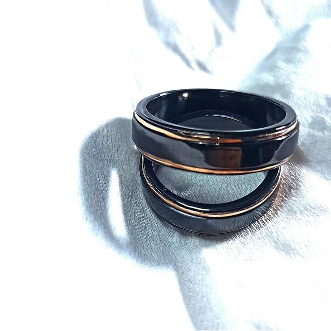 (DR-2005) Cincin Couple kawin Custom Zirconium Hitam Emas Paladium