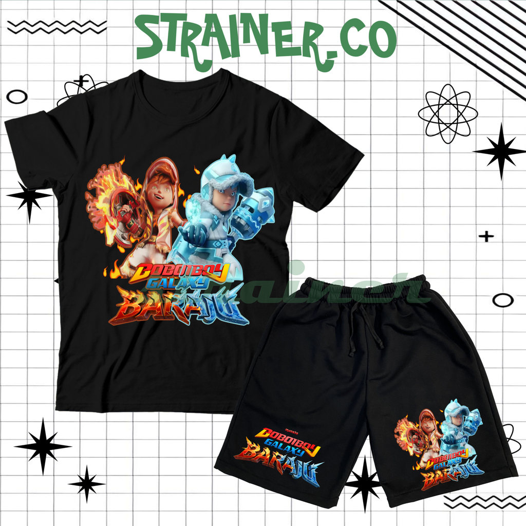 (BISA COD) Setelan Fashion Kaos Anak Baju Anak Celana Pendek Anak BOBOIBOY GALAXY ICE API BARAJU Set