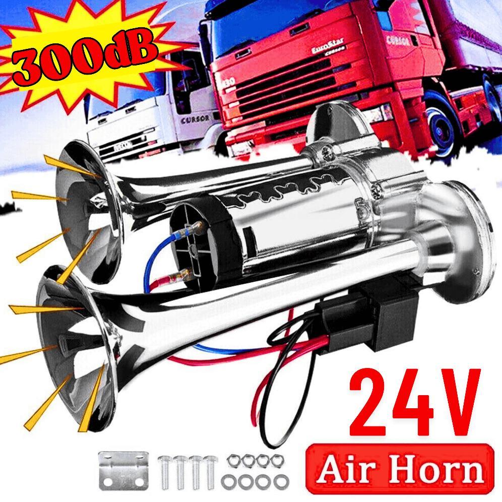 COD Klakson Trompet Mobil Truk 12/24 Volt Suara Kencang Tanpa Angin Double Horn Zinc Alloy 300dB H2