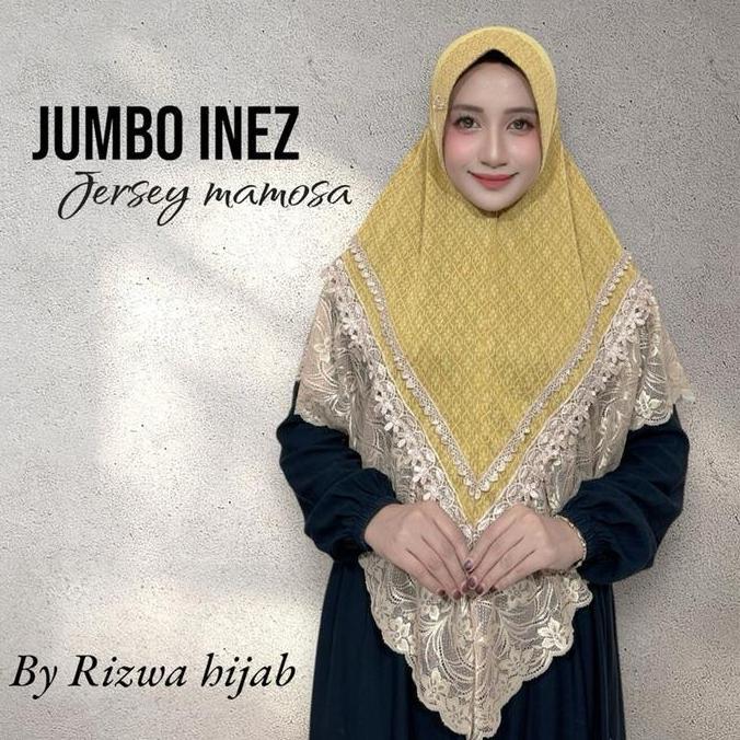 Hijab Instan Inez Renda Jumbo Jersey Mamosa Pad Sabit by Rizwa Hijab Wanita Muslim Kerudung Syari Le