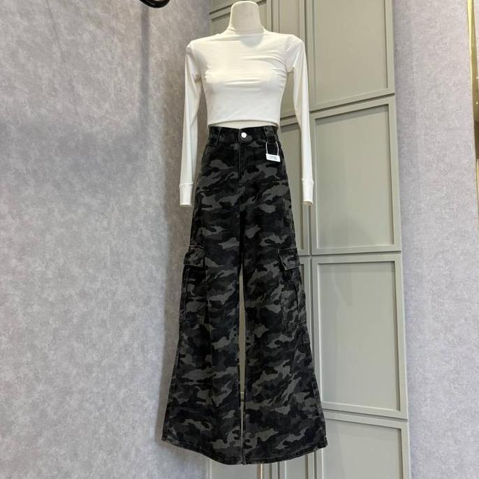 Basicbymisca - Celana Cargo Army Wanita Model Lebar Hh Waist Look Korea 190