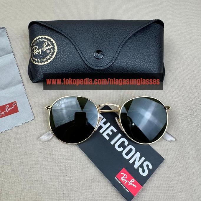 Kacamata Rayban Round RB3447 Round Metal 001/58 Gold Green Polarized Second Orinal