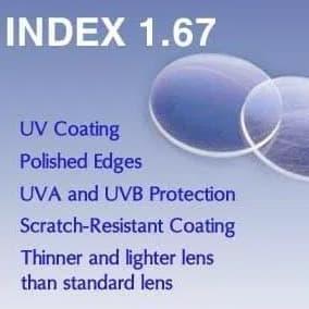 Lensa Kacamata Aspheric Index 1.67 khusus minus besar - Lensa tipis