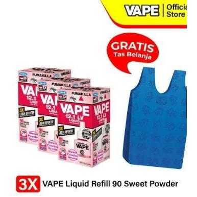 Fumakilla Vape Liquid Refill 90 Sweet Powder (Paket Isi 3) Free Tas Belanja Biru Gajah