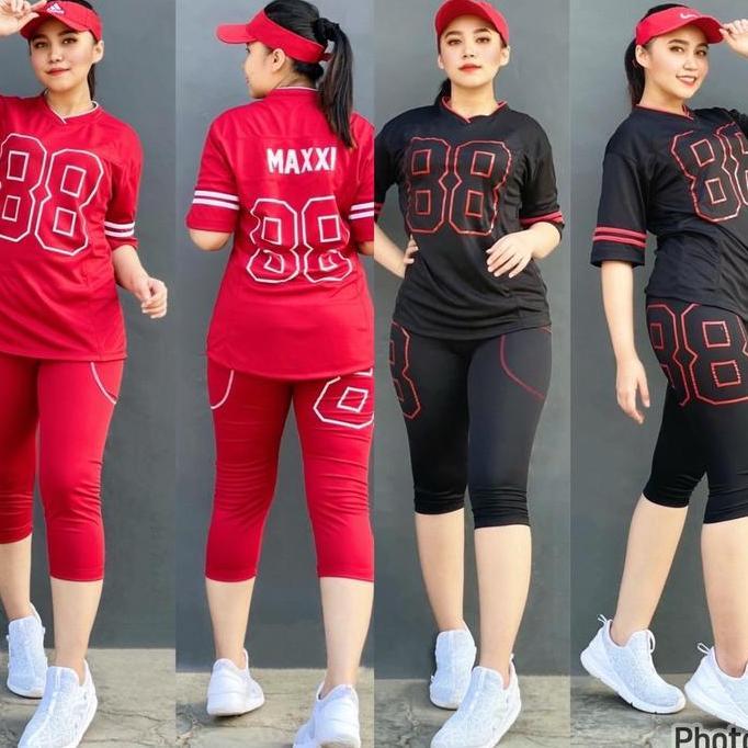 Super Murah, Set Baseball 88 Pendek Setelan Baju Zumba Aerobic Nyaman Celana Olahraga
