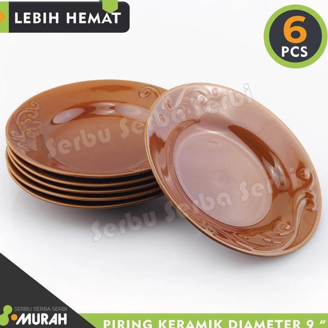 Promo  Bisa Cod - Set 6 Pcs - Piring Keramik Lucky Emboss Bunga 9"- Piring Cantik -  Piring Kaca Sou