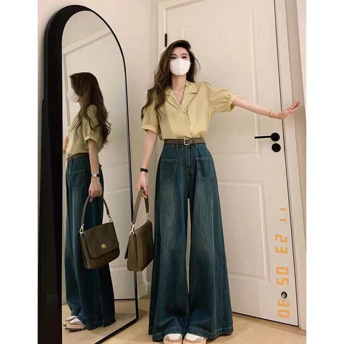 READY JeansHighwaist- Celana Retro Jeans Wanita Model Kulot Retro Warna Biru skena hijau lulu baggy 