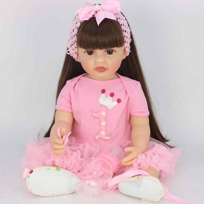Berkualitas Boneka Reborn Baby Dolls Girl Real Life Newborn Baby Dolls Realistic Looking Brown Long 