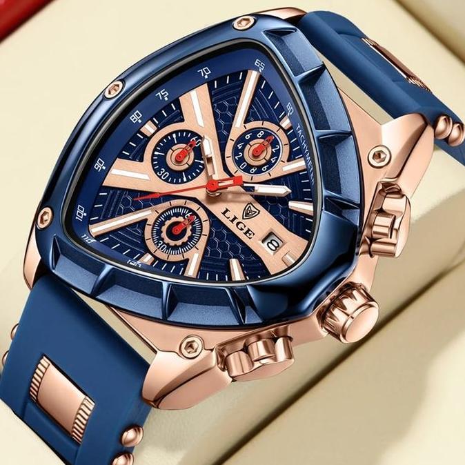 AFRANEKSOO - LIGE ORIGINAL JAM TANGAN PRIA FASHION SEGITIGA TIDAK BERATURAN MULTIFUNGSI TAHAN AIR BE