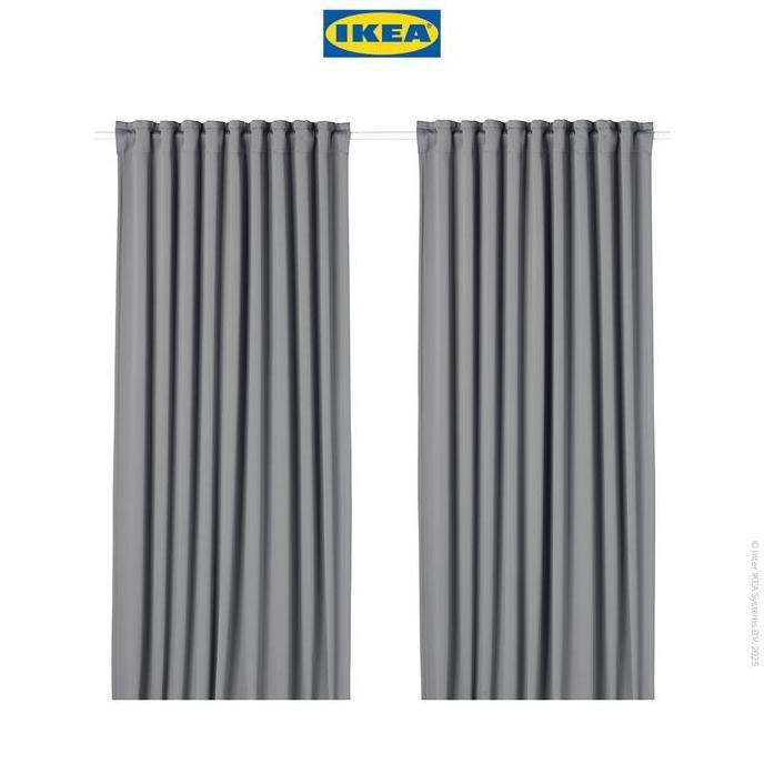 IKEA MAJGULL Gorden Anti Tembus Cahaya 1 Pasang Abu-Abu 145x250 cm