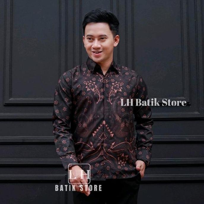 Boyboy- Kemeja Batik  Pria  Lengan Panjang Harga Grosir Berkualitas Baju Motif Printing Ungu Merah C