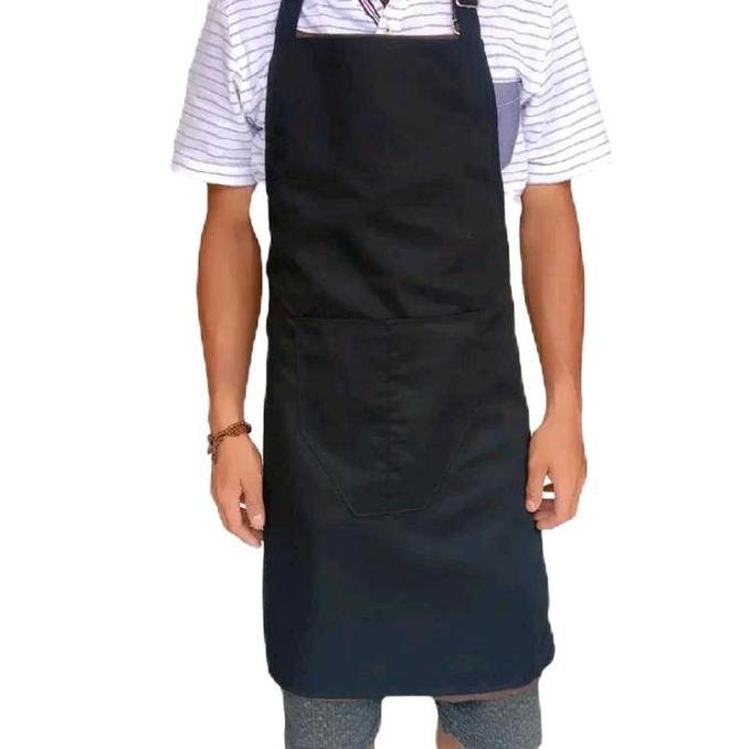 Lengkap- Celemek Cheff-Celemek Kain Premium-Celemek Kattun Drill  -Celemek Dewasa-Hitam Polos-Celeme