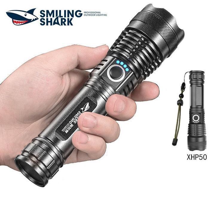 Senter Led Smiling Shark X71 P50 - Cahaya Terang - Zoom - Jarak Jauh = Tahan Lama - Aluminium Alloy 