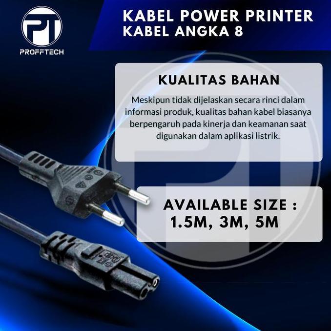 Daptorti- Kabel Power Printer 3 Meter. Kabel Angka 8. Sni