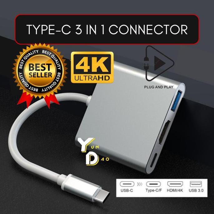 Daptorti- Adapter Usb C 3.1 Multiport Hdmi Usb 4K Hd Converter Connector Mac Hp