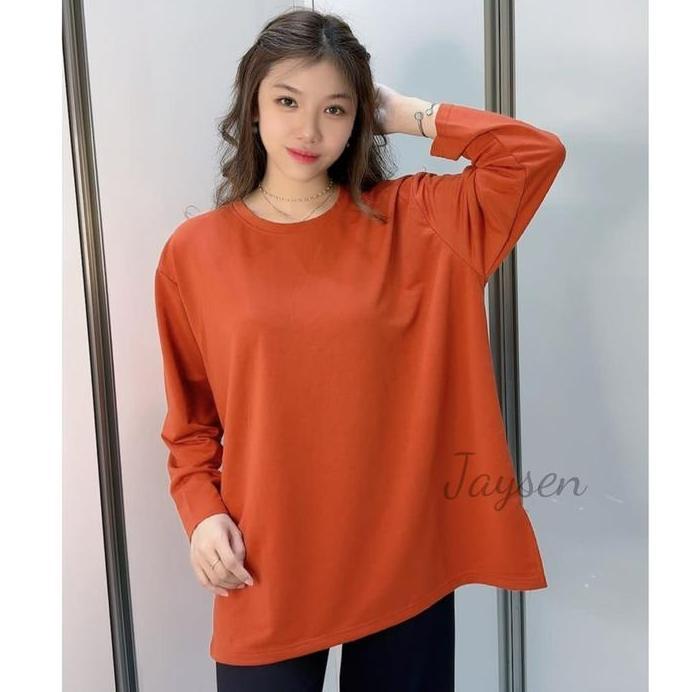 Ready Kaos polos oversize lengan panjang ld 130-140cm atasan kaos oversize wanita muslim baju polos 