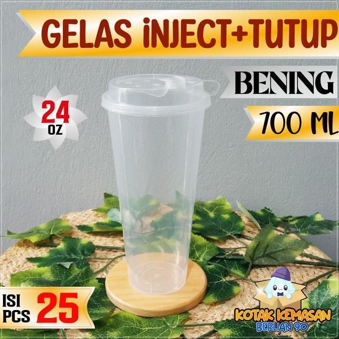 Baru- Gelas Inject Cup 14 Oz 16 Oz 24 Oz Gelas Thinwall Cheese Boba Cup Gelas Reusable + Tutup Es Te