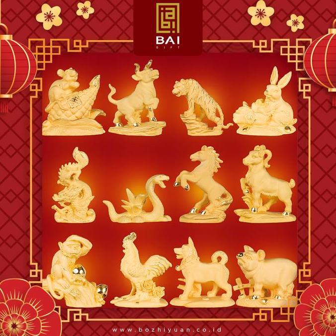 Pajangan Patung 12 shio Lapis Emas 24k Chinese Zodiak