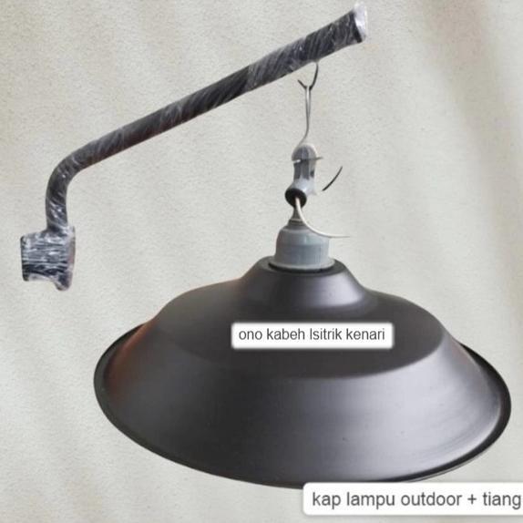 [1 Set] Tiang Gantung Serta Kap Lampu Outdoor Satu Set Kap Lampu + Tiang Diameter 30cm Hitam Fitting