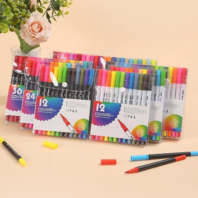 Spidol Warna Set 123660100120 Spidol Brush Pen 2 Tips Spidol Set Marker Drawing Pen