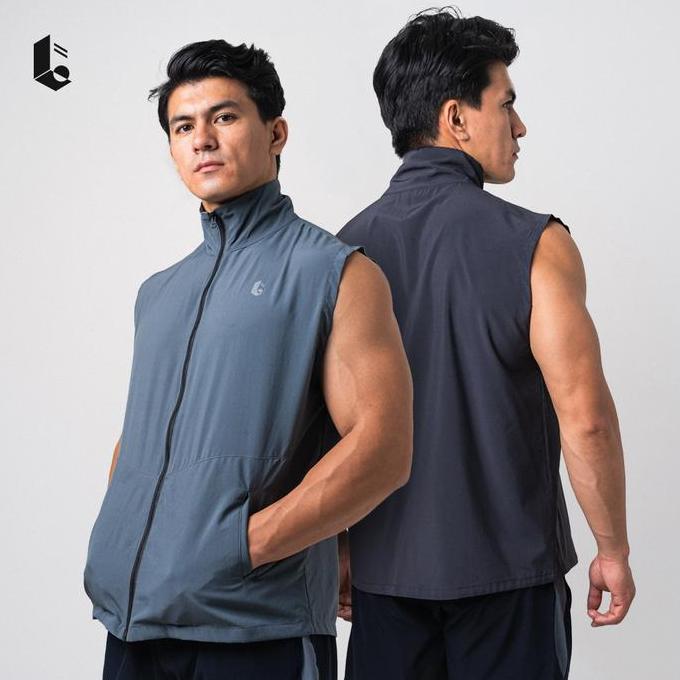 Lockerwear Jaket Vest Windbreaker Sport Kaos Sleeveless Baju Tanpa Lengan Pria Olahraga Gym Fitness 