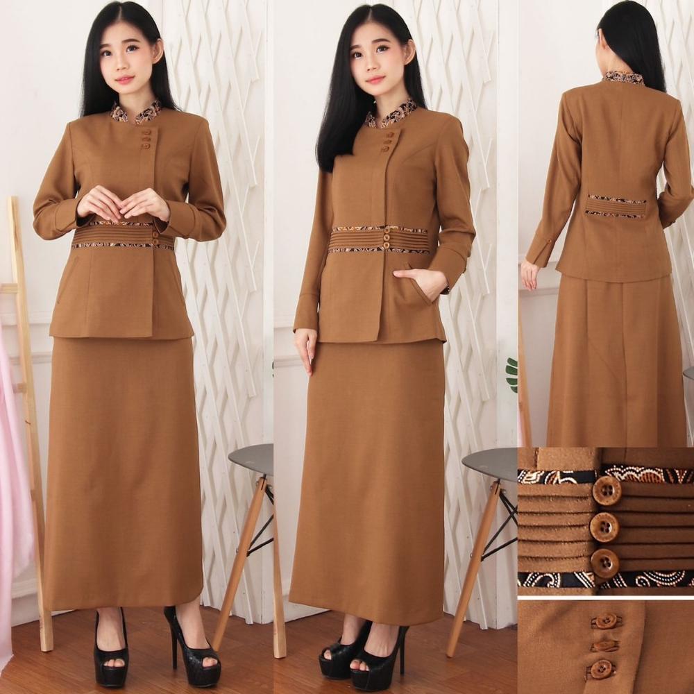 Promo  Blazer Seragam Wanita Jas Formal Kerah Mandarin Shanghai Lengan Panjang Kancing Samping Denga