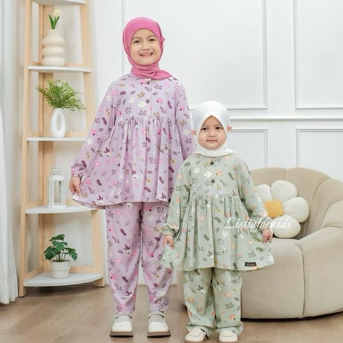 Kidsrelig- One Set Anak Perempuan Calista - Setelan Celana Anak Perempuan 0-10 Tahun Bahan Rayon Mot