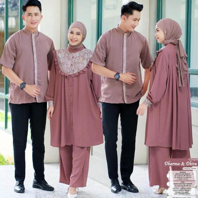 Kidsrelig- Dharma Dan Dhira Set Couple Dress Kurta Muslim Airflow Mix Brokat Motif Polos Gamis Koko 