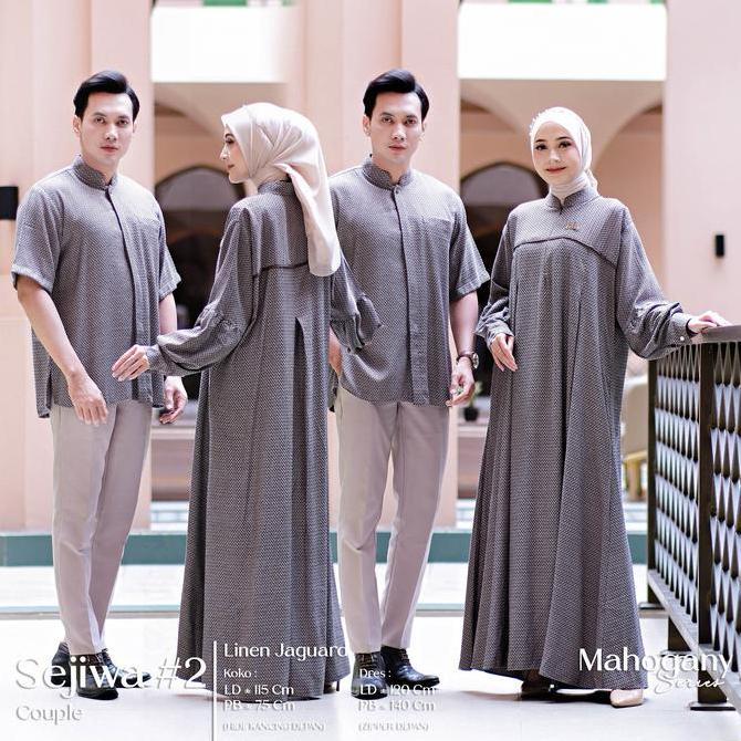 Kidsrelig- Sejiwa Set Couple Dress Kurta Muslim Linen Jacquard Motif Batik Gamis Koko Baju Keluarga 