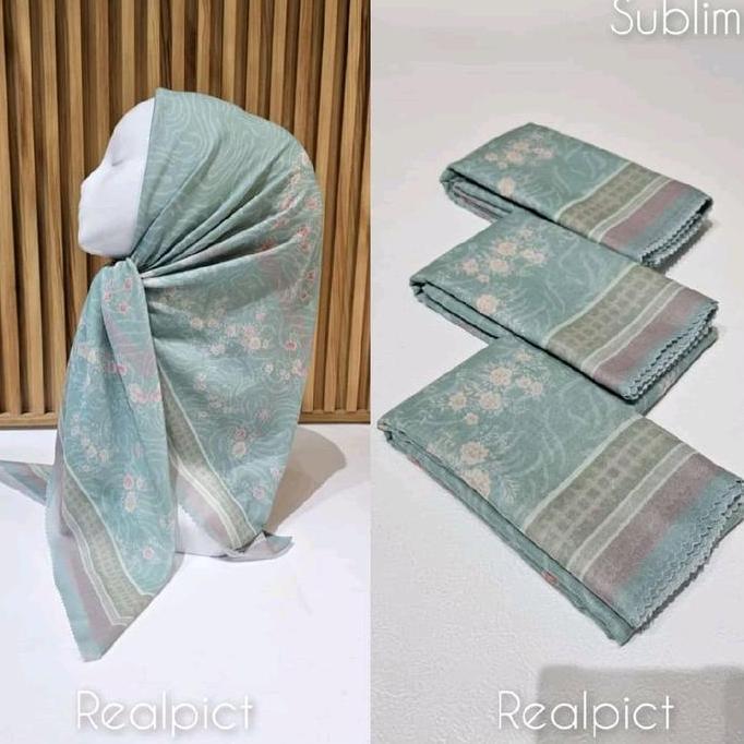 Thegirlrelig- Kerudung Segi Empat Hijab Motif Premium Bunga Kecil Tosca