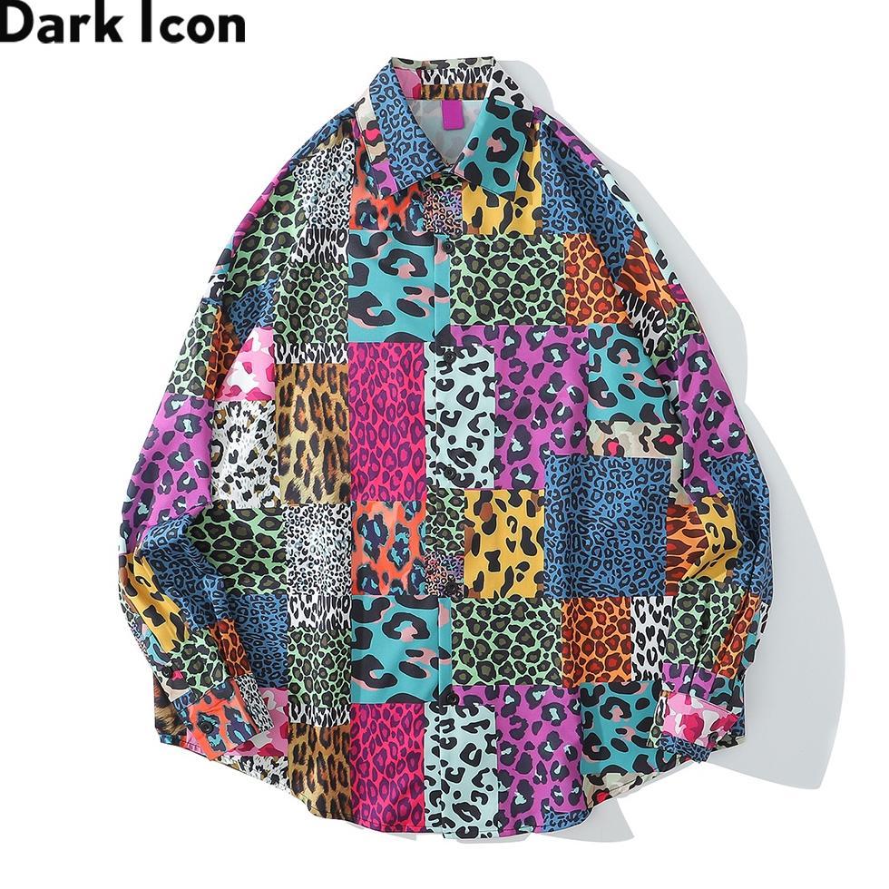Berkualitas Dark Icon Leopard Overszied Kemeja Pria Motif Bunga Lengan Panjang Wanita Unisex
