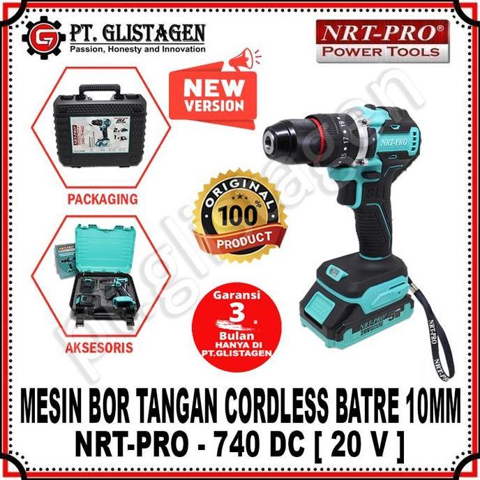 Promo NRT-PRO 740DC Mesin Bor Tembok Beton 10MM Baterai 20 volt BRUSHLESS Mesin Bor Impact Drill 10m