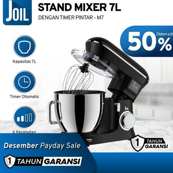 Aldasesies - Joil Stand Mixer 7 Liter Dengan Timer Off 6 Speed Mangkuk Stainless Steel Lengkap Denga