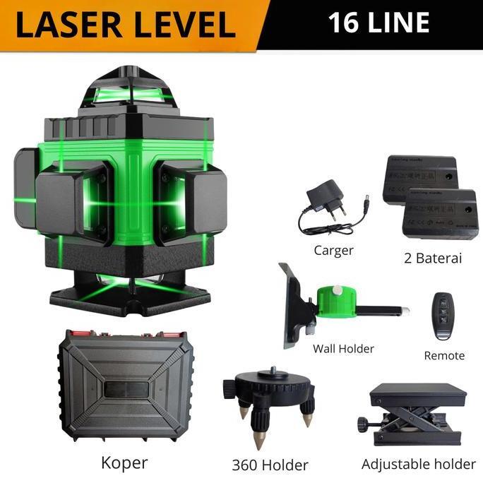 Boos Laser Level 16 Line Self Leveling Laser Level Hijau 2 Baterai