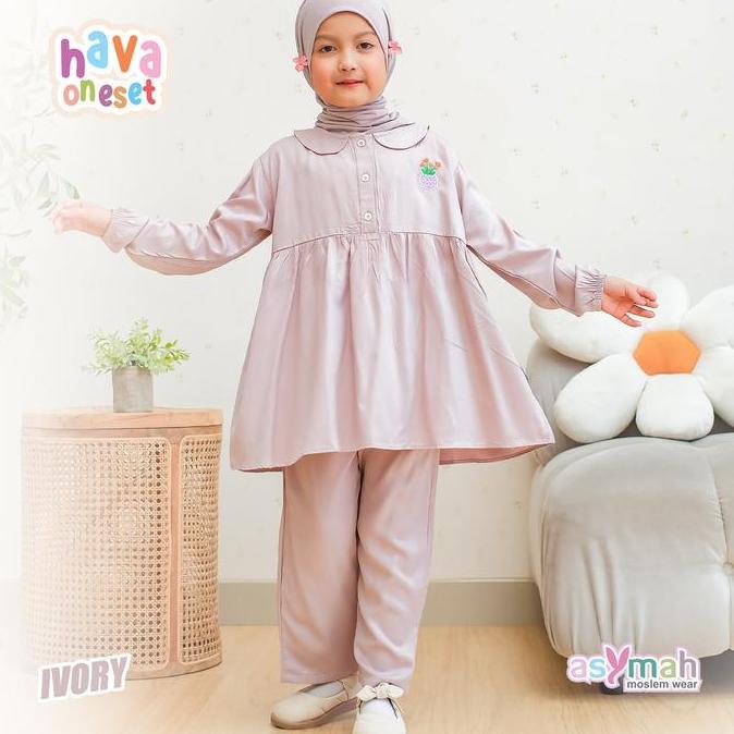 Baju Daily Anak Bahan Rayon Adem Hava One Set Warna Ivory