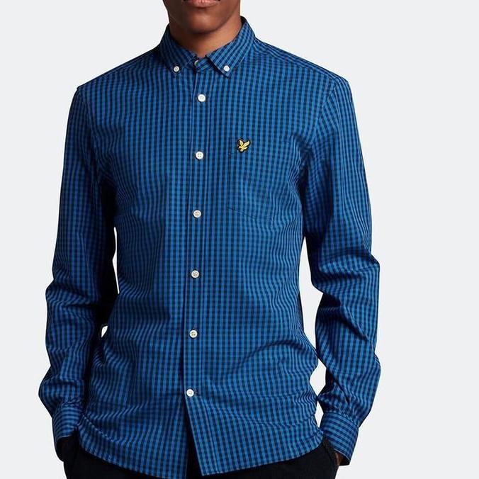 Lyle and Scott Long Sleeve Gingham Shirt Blue Orinal