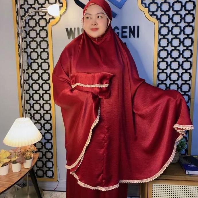 Mukena Silver Santorini Silk Renda Kecil Extra Jumbo 2In1