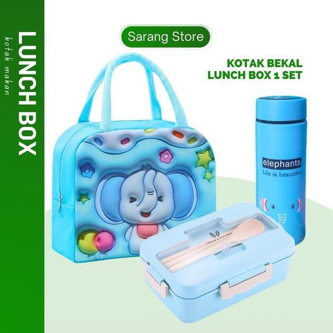 Tempat Makan Kotak Bekal Anak Sekolah TK SD Perempuan Laki Laki Lunch Box Set Tas Karakter Botol Min