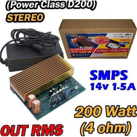 KIT POWER AMPLIFIER STEREO CLASS-D 2x100W D200 200W AMPLI 200WATT + ADAPTOR SMPS DC 14V DISKON