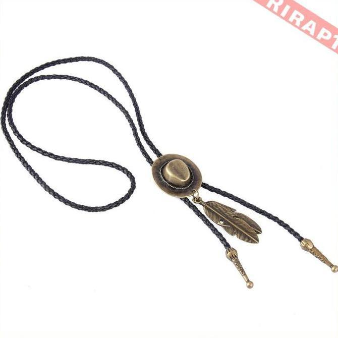 [Rirap] Kalung Dasi Rodeo Bolo Koboi Barat Kulit PU Hitam