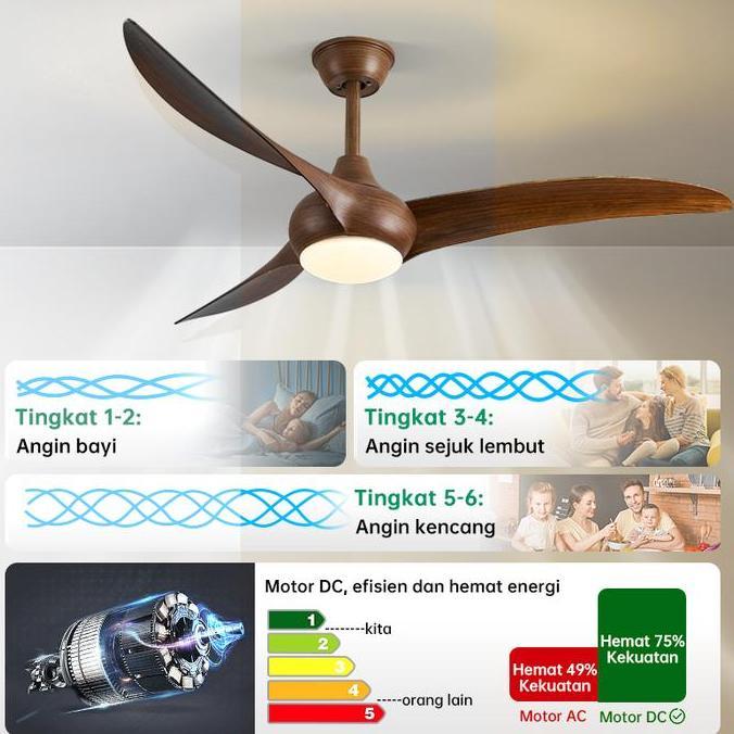 Lampu kipas Angin Gantung Plafon 52inch Remote 3 Warna Kayu kipas Angin Plafon Dengan Lampu