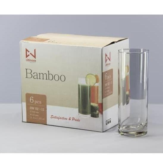 New- Gelas Kaca Tinggi Lurus Citinova Bamboo 6 Pcs Setengah Lusin / Glass