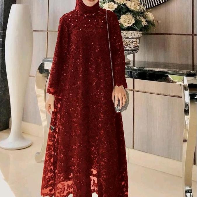 DISKON SETELAN ASTERIA TUNIK BRUKAT DAN CELANA L-XXXL 12W CANTIK MEWAH WANITA MUSLIM ATASAN MUTIARA 