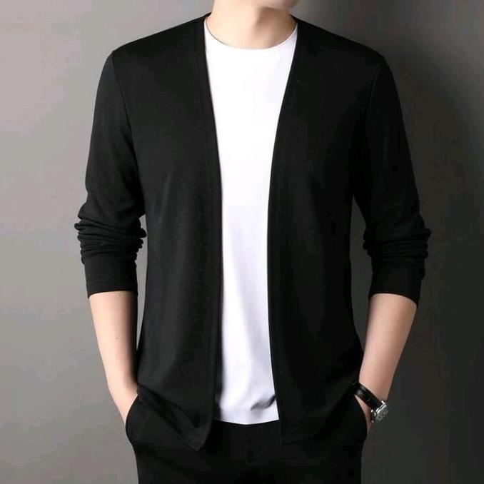 Kaos Lengan Panjang Cardigan V-neck Atasan Rajut Pria Jahitan Mode Dua Badan Aktif Pakaian Kasual Co