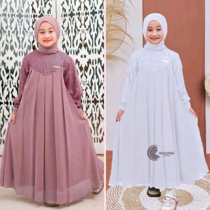 BEST SELLER SET GAMIS ANAK PEREMPUAN PUTIH USIA 1-13 TAHUN GAMIS SYAR'I ANAK LEBARAN MUSLIM SYARI SE