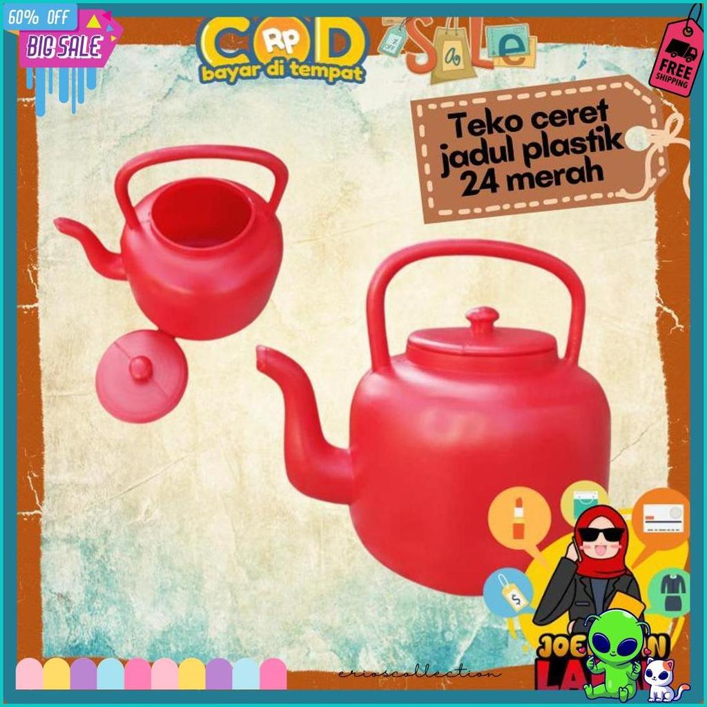 [Joeragan Lapak] Teko Ceret Plastik Kendi Merah 24 Food Grade Tempat Air Minum Tutup Rsokr