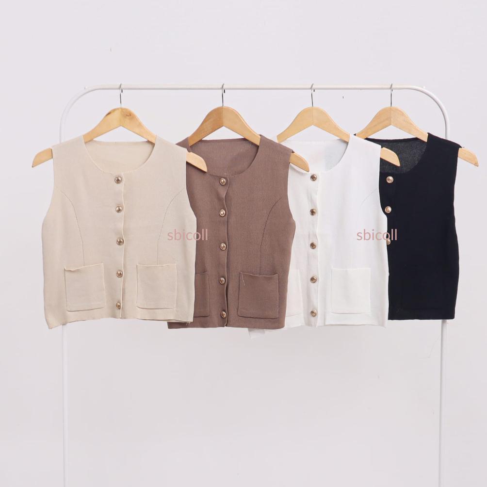 Limited Layla Knit Vest Tank Top | Atasan Wanita Rompi Rajut Korean Style Kekinian Kancing Motif Pol
