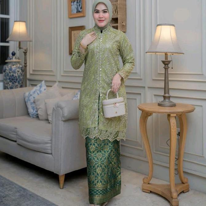 Bisa Cod Set Kebaya Brukat Payet KIMONO FREE HIJAB  Kebaya Modern/Kebaya Ibu Besan/Kebaya Kondangan/