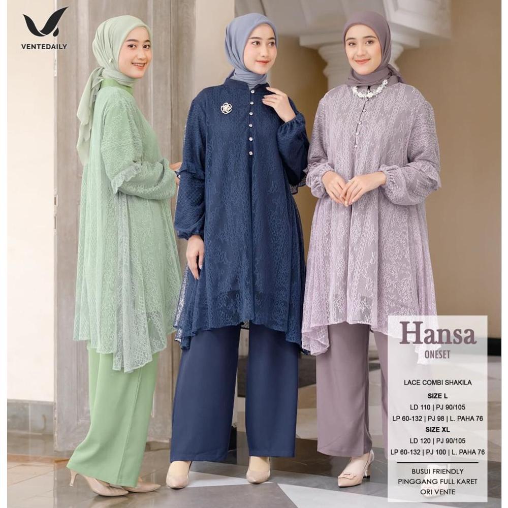 Unik Setelan One Set Wanita Jumbo Kekinian Ootd Outfit Kondangan Lebaran Hansa