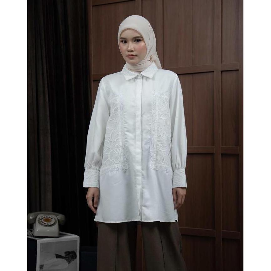 Mayoutfit Vanyka Tunic | Atasan Tunic Kemeja Wanita Kombinasi Brukat Tile Bordir Embroidery